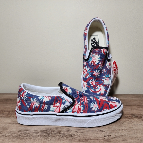 Vans Floral Classic Slip On Blue Red Sneakers Womens Shoes Size 7 - Picture 10 of 11